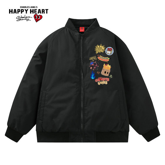 
Charles Peach Heart American retro graffiti winter new couple baseball collar thickened bread jacket cotton jacket men