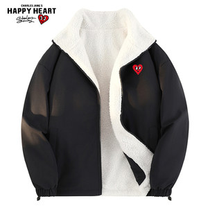 
Charles Heart Double-sided stand-up collar plus velvet cotton coat for men autumn and winter cotton coat couple coat loose cotton jacket