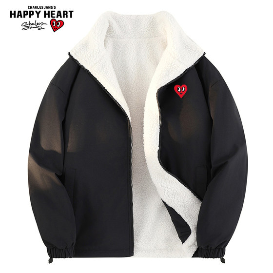 
Charles Heart Double-sided stand-up collar plus velvet cotton coat for men autumn and winter cotton coat couple coat loose cotton jacket