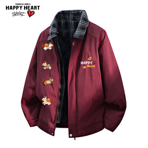 
Charles Heart Year of the Horse Red American Fake Two-piece Lapel Cotton Jacket Men's Winter Thickened Warm Couple Jacket