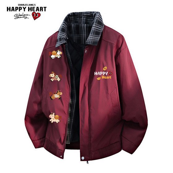 
Charles Heart Year of the Horse Red American Fake Two-piece Lapel Cotton Jacket Men's Winter Thickened Warm Couple Jacket