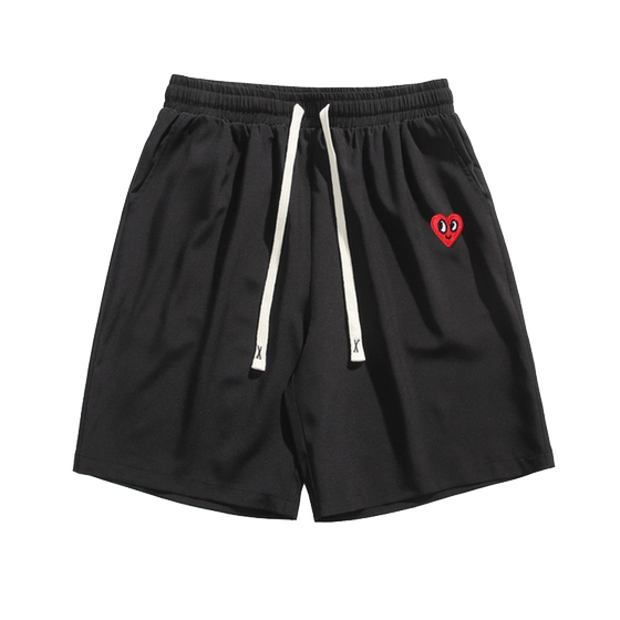 Charles Heart Solid Color Cool Shorts Men's 2026 Summer Breathable Love Embroidered Loose Casual Five-Fifth Pants