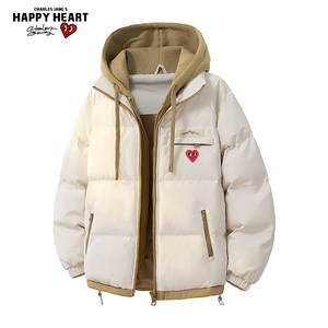 
Charles Tao Xin's new fake two-piece hooded cotton coat for men and women thickened and warm winter cold-proof couple's cotton coat
