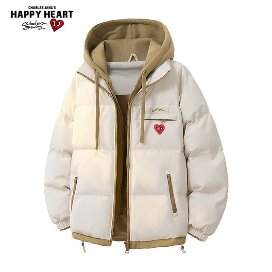 
Charles Tao Xin's new fake two-piece hooded cotton coat for men and women thickened and warm winter cold-proof couple's cotton coat