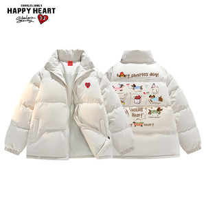 
Charles Heart American Pet Dog Seal Printed Stand Collar Cotton Jacket for Men and Women Winter Warm and Windproof Couple Jacket