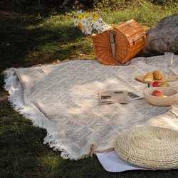 French Style Outdoor White Floor Mat Picnic Cloth Grass Camping Blanket Picnic Mat Photo Props Beach Mat Tablecloth
