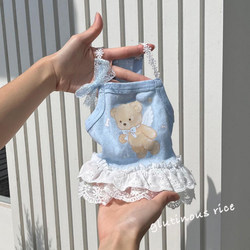 Pet Dog Clothes Spring and Summer Thin Vest Cute Bear Print Lace Skirt Puppy Bichon Schnauzer Clothes