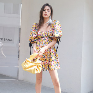 
[National Current] For Love and Lemons2R Sunflower Puff Sleeve High Waistline Princess Skirt