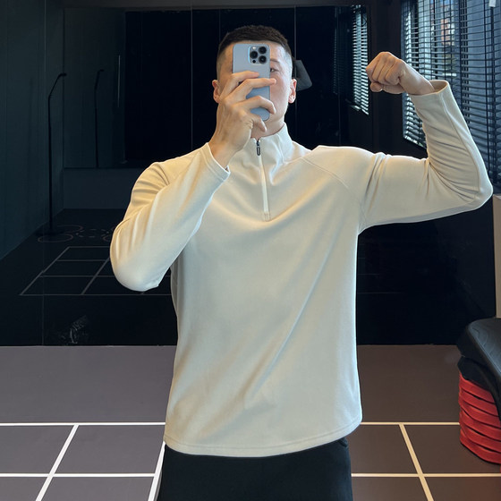 
IRONTRAP double-sided brushed thin velvet half-zip sports sweatshirt men's slim long-sleeved T-shirt fitness clothes autumn and winter