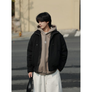 
19otiwtt American retro deconstructed splicing thickened stand-up collar cotton clothing for men and women winter couples warm and versatile cotton clothing