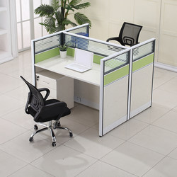Green and White Simple Modern Screen Partition Staff Desk Multi-Person Office Desk and Chair Set Employee Workstation Double-Seater Furniture