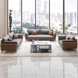 Office Sofa Nappa Leather Simple Business Reception Boss Office Reception Area Three-Seat Coffee Table Combination