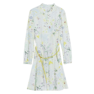 
Answer to the mystery, long-sleeved women's 2023 spring new style, fresh stand-up collar floral midi skirt 231ML0109