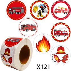 500 Stickers/Roll Fire Truck Fire Alarm Safety Education Stickers Kidsren's Toys Cognitive Learning Decorative Stickers