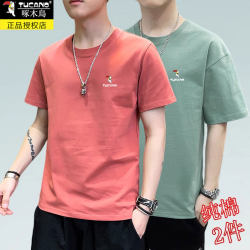 Woodpecker Short-Sleeved T-Shirt for Men 2025 New Summer Thin Pure Cotton Round Neck Base Shirt Solid Color Top