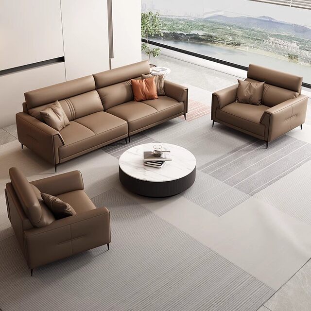 Office sofa leather simple business reception room reception area ...