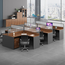 Staff Desk 2/4/6 Person Position King Ten Corner L-Shaped Plaid Screen Partition Staff Desk and Chair Combination