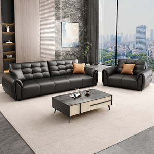 Office sofa coffee table combination leather high-end modern simple rest area business reception three-person reception