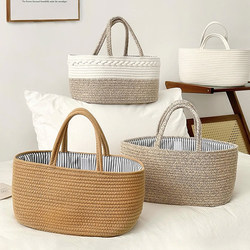 Hand-Woven Cotton Storage Basket for Toys, Snacks, and Miscellaneous Items, with Compartments and Detachable Storage, Portable Basket