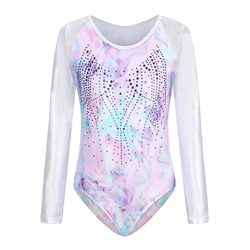 Diamond-Encrusted Long-Sleeved One-Piece Gymnastics Training Suit, Dance One-Piece Training Suit, Primary School Student Group Competition Performance Suit