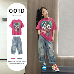 Girls' Short-Sleeved T-Shirt Set, Summer 2026 New Style, Korean-Style Tops for Children, Junior High School Girls, Older Children's Summer Thin Clothing