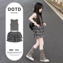 Girls' Skirt Suit Summer Outfit 2026 New Style Children's Super Cute Korean Style Clothes for Girls Older Children Preppy Style Outfit