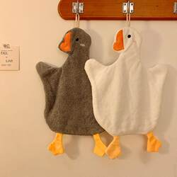Cute big goose hanging hand towel coral velvet small square towel