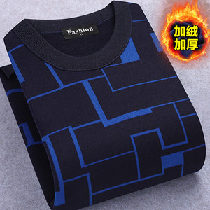 Autumn and winter new men's western sweater men's thin long -sleeved T -shirt round neck sweater middle -aged bottom shirt 1/2