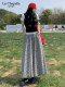 La Chapelle retro black and white plaid long skirt for women in summer loose hip-covering drooping skirt A-line skirt Y