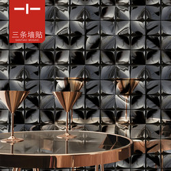 Metal Mosaic Self-Adhesive Panels for Background Walls, Stainless Steel Tiles, Silver Mirror Wall Stickers, Black Three-Dimensional Wall Tiles