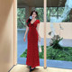 GirlsAt18 French temperament red short-sleeved dress for women in summer new sexy slim vacation skirt