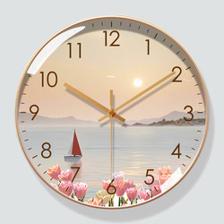 Round New Style Aesthetic Clock Sunrise Minimalist Wall Clock Living Room Home Wall-Mounted Clock Ultra-Quiet Radio-Controlled Clock Wall Watch