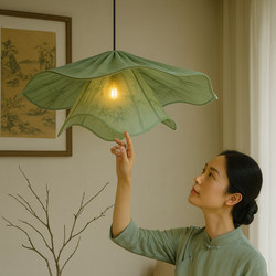 Song Dynasty Aesthetic Bud-Shaped Chandelier, Main Light for Dining Room, Living Room, Bedroom, Zen-Style Matcha Green Gauze Cover Chandelier, Warm and Super Bright