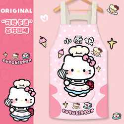 ins Cartoon Cute Kitchen Apron with Tie Design, Waterproof and Oil-Proof, Special for Cooking, Hand-Wiping Apron, Kt Cat