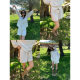 pusumede French white round neck long sleeve shirt for women loose slim twilight top wide-leg shorts set