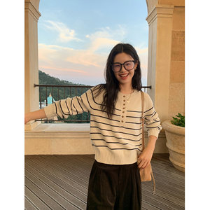 pusumede twilight breeze striped sweater for women autumn and winter round neck slim casual wool sweater top