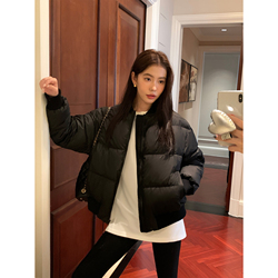 Pusumede White Duck Down Short Down Jacket Women's Winter Thickened Loose Casual Jacket Bread Coat Black Coat