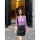 pusumede black v-neck polo sweater for women in spring and autumn slim long sleeves inner bottom shirt top