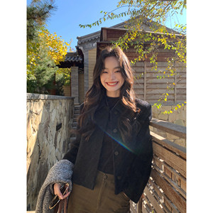 
pusumede exquisite commuting elegant wool lapel woolen jacket women's high-end short woolen jacket