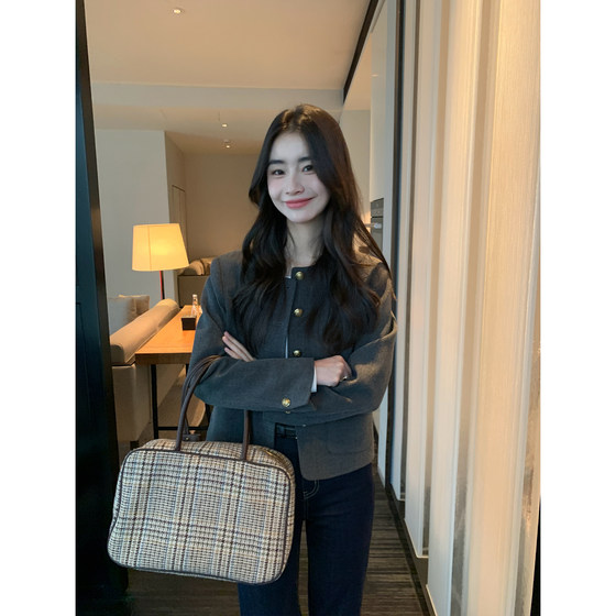 pusumede retro small fragrance jacket for women in autumn and winter new high-end style celebrity temperament short jacket top
