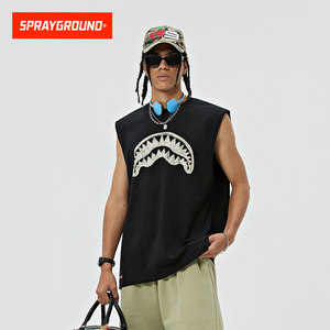 
SprayGround Shark Mouth Pure Cotton Print Sleeveless T-shirt Vest Men's Summer Round Neck Loose Casual Top Trendy