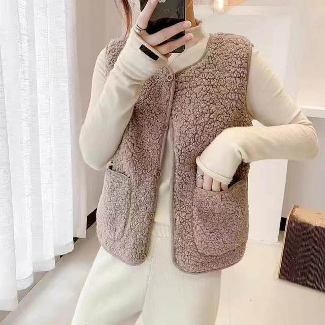 Korean fashion imitation lamb-wool vest cardigan in autumn and winter for women casual plus velvet sweater vest women's custom
