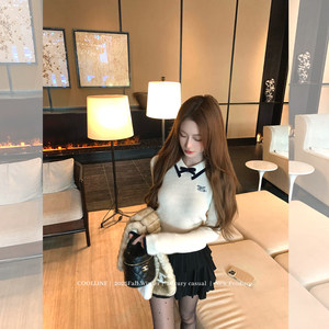 COOLLINE林子熙 许愿少女 娇嗲系千金感针织上衣套装女黑色蛋糕裙