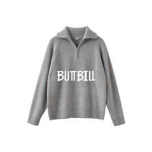 
BUTTBILL retro turtleneck half-zip sweater couple knitted sweater with lapel bottoming Japanese sweatshirt for men