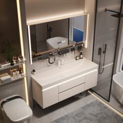 New Pure White Gold-Plated Stone Integrated Basin Bathroom Cabinet Set, Bathroom Sink, Face Wash Basin, Hand Wash Basin, Bathroom Set