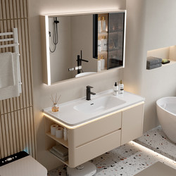 Cream Style Ceramic Integrated Basin Rounded Corner Bathroom Cabinet Combination Bathroom Sink Washbasin Washbasin Cabinet