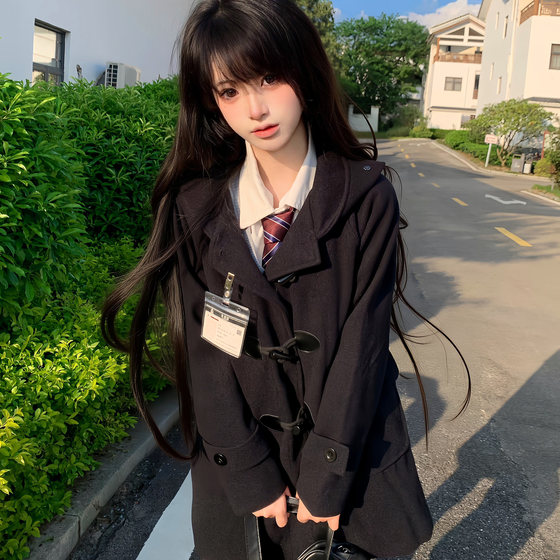 
Zero Degree Full JK horn button coat for women in women's winter Japanese college style thickened medium-length woolen jacket for women