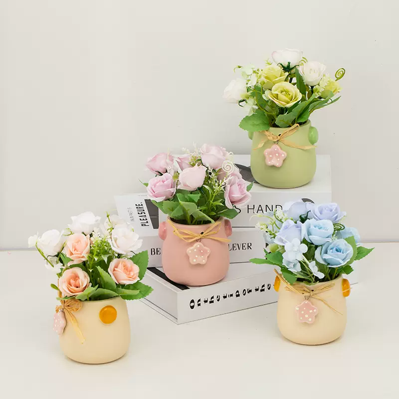 仿真花假花瓶室内客厅装饰花摆件餐桌花摆设防真玫瑰花束花瓶盆栽 Taobao