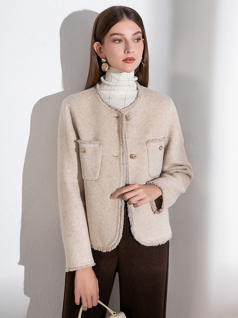 Nanyouqiangwei exquisite small fragrance double-sided wool coat for women small and high-end short round collar woolen coat