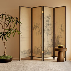 New Chinese-Style Solid Wood Screen Partition for Living Room Entrance, Foldable and Movable Screen, Vintage Background Wall